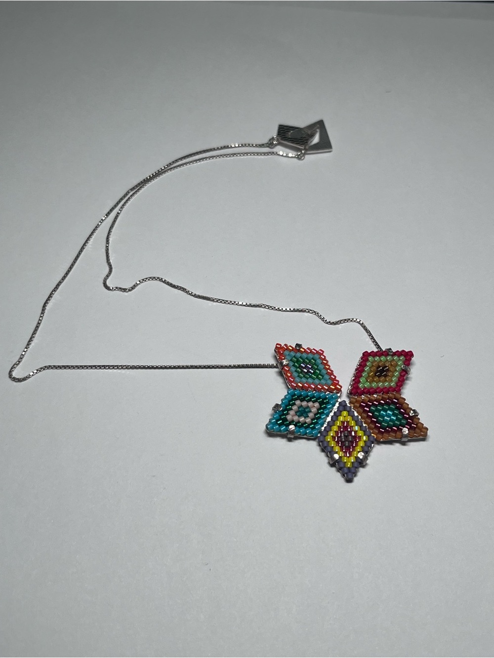 Multicolor Beaded Star Pendant Necklace - Silver Chain
